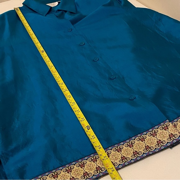 Silk Lore Button Up Shirt Size L 100% Silk Long Sleeve Embroidered Blouse - Picture 12 of 12